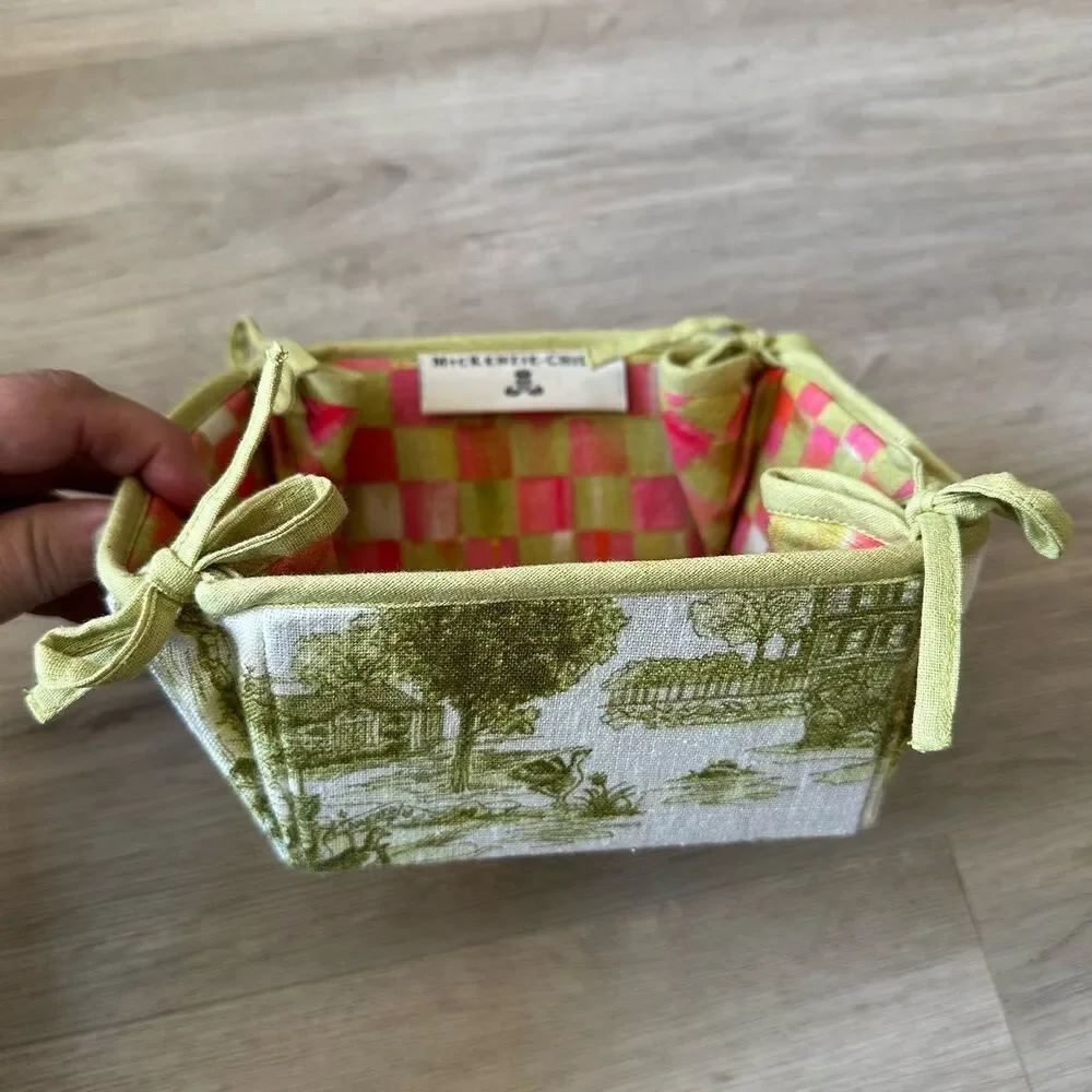 Mackenzie-Childs Tulip Check & Toile Reversible Fabric Serving Basket - Small